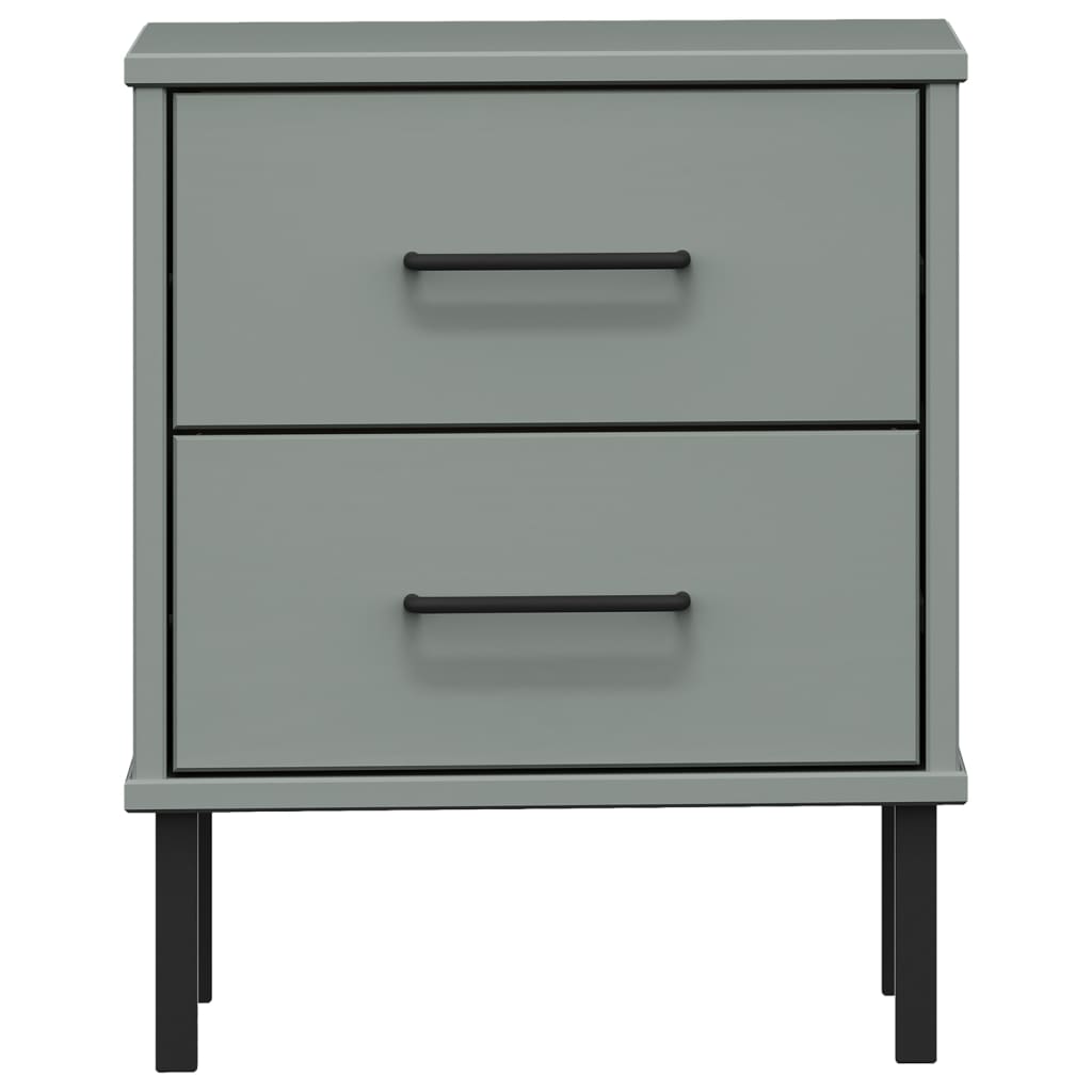 OSLO solid pine grey bedside table with metal legs