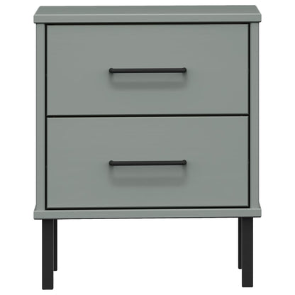 OSLO solid pine grey bedside table with metal legs