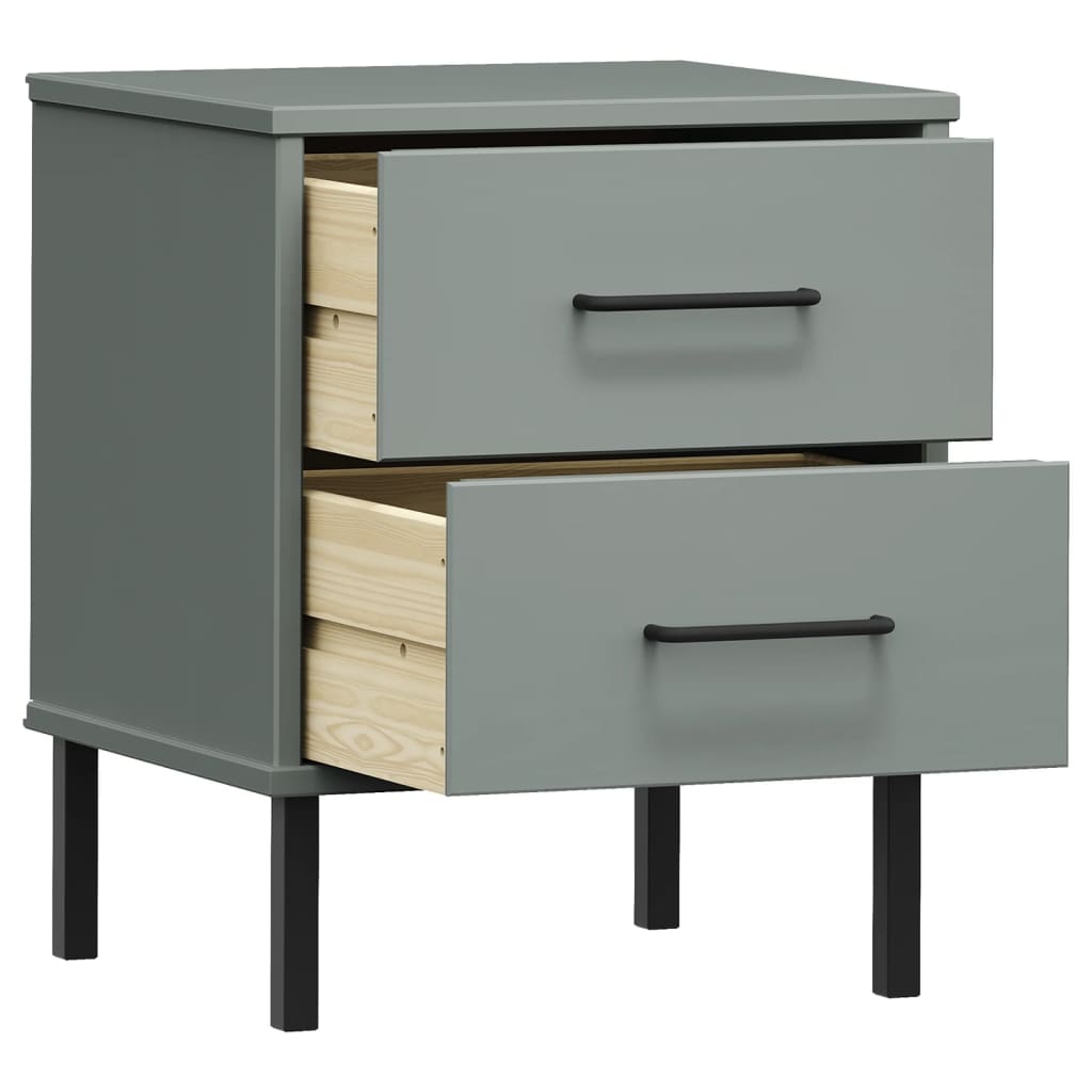 OSLO solid pine grey bedside table with metal legs