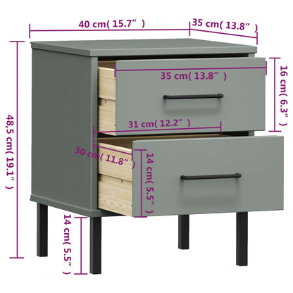 OSLO solid pine grey bedside table with metal legs