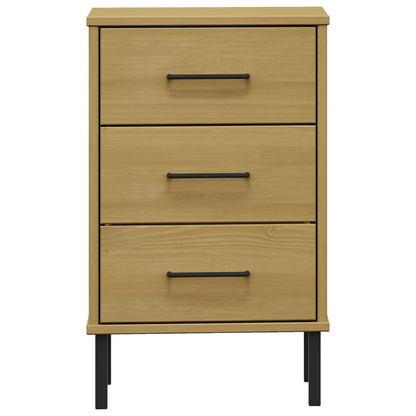 Bedside table with metal legs OSLO solid pine brown
