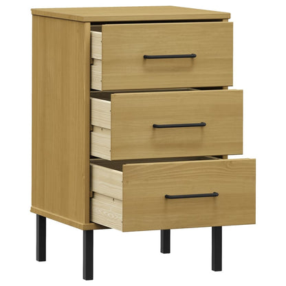 Bedside table with metal legs OSLO solid pine brown