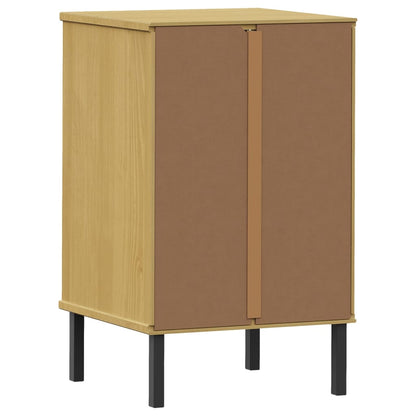 Bedside table with metal legs OSLO solid pine brown