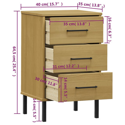Bedside table with metal legs OSLO solid pine brown