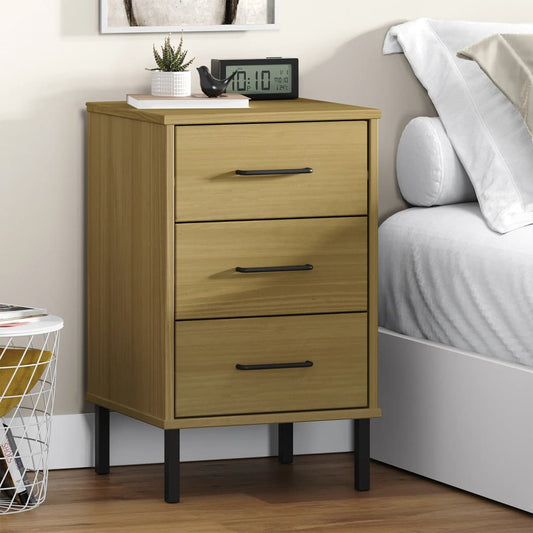 Bedside table with metal legs OSLO solid pine brown