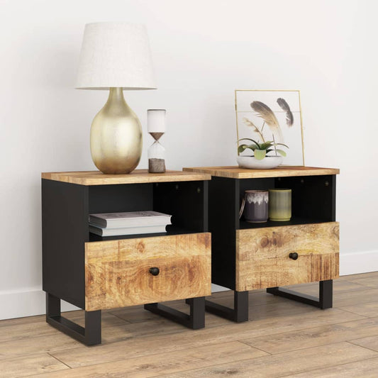 2pcs solid mango wood/deriv.wood bedside tables