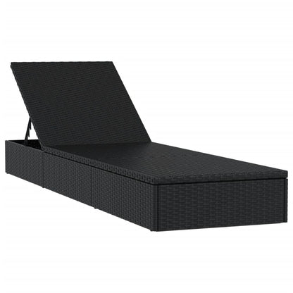 Sun lounger with black cushion 201x55x62 cm PE wicker
