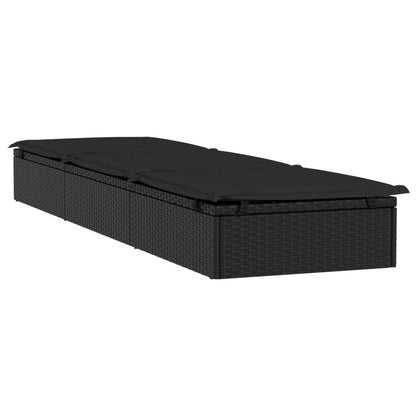 Sun lounger with black cushion 201x55x62 cm PE wicker