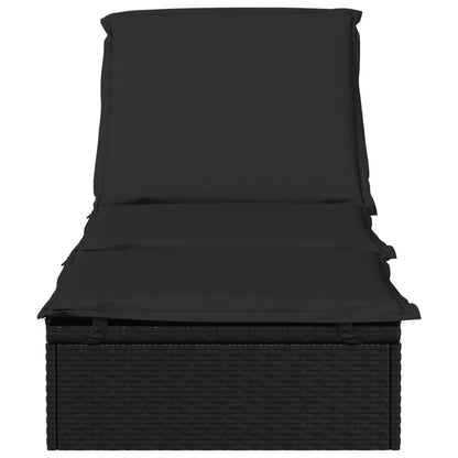 Sun lounger with black cushion 201x55x62 cm PE wicker