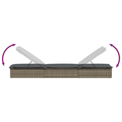 Grey PE wicker sun lounger with table