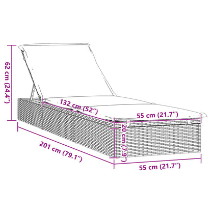 Grey PE wicker sun lounger with table