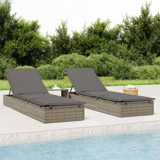 Grey PE wicker sun lounger with table