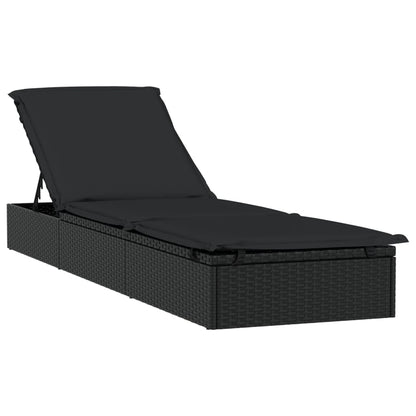 Espreguiçadeira 1 peça com mesa de vime sintético preto