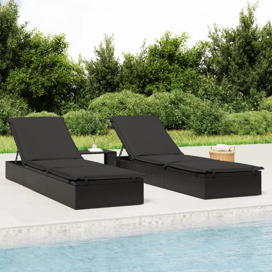 Black PE wicker sun lounger with table