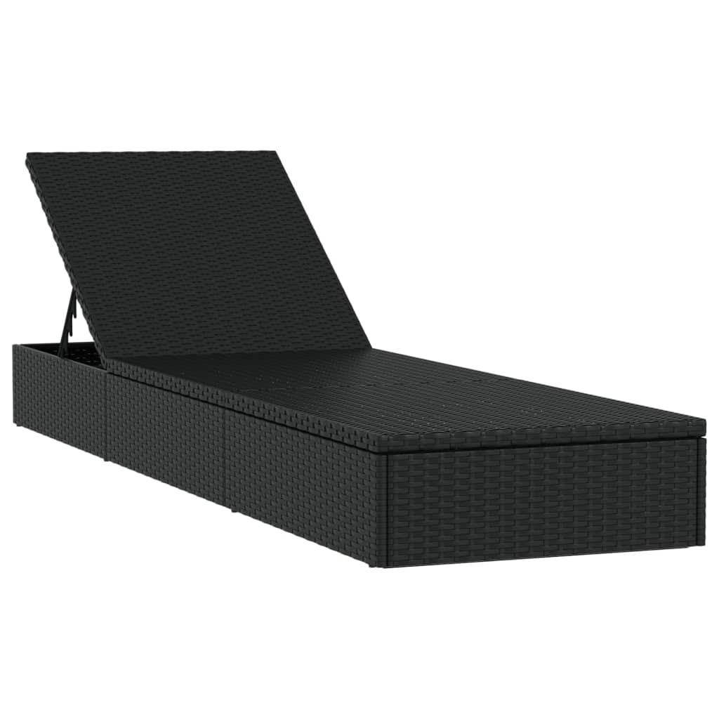 Sun loungers with table 2 pcs black PE rattan