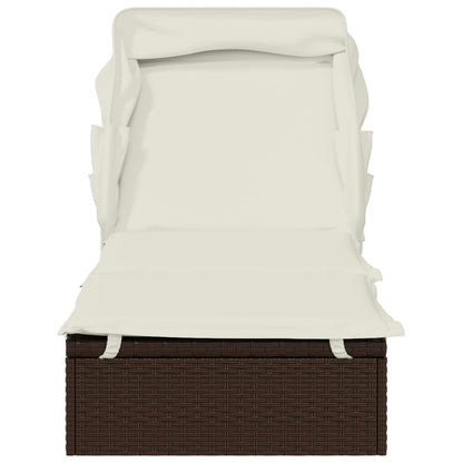Sun lounger with folding roof 213x63x97 cm PE wicker brown