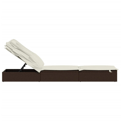 Sun lounger with folding roof 213x63x97 cm PE wicker brown