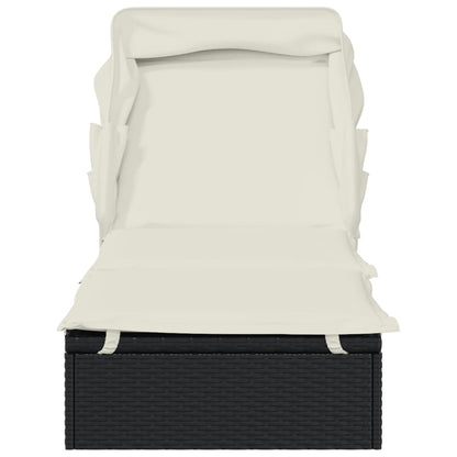 Sun lounger with folding roof 213x63x97 cm black PE wicker