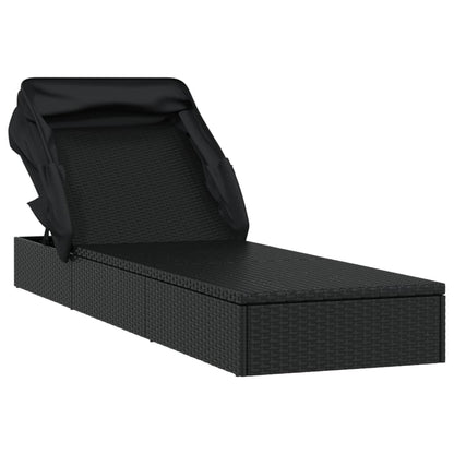 Sun lounger with folding roof 213x63x97 cm black PE wicker