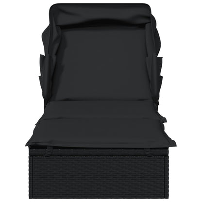 Sun lounger with folding roof 213x63x97 cm black PE wicker