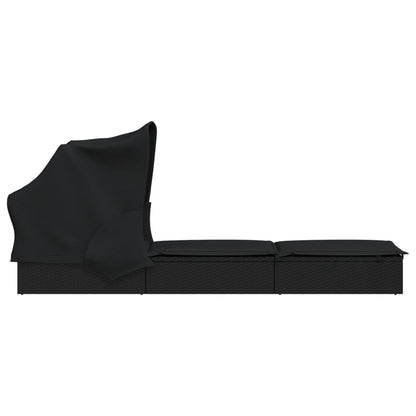 Sun lounger with folding roof 213x63x97 cm black PE wicker