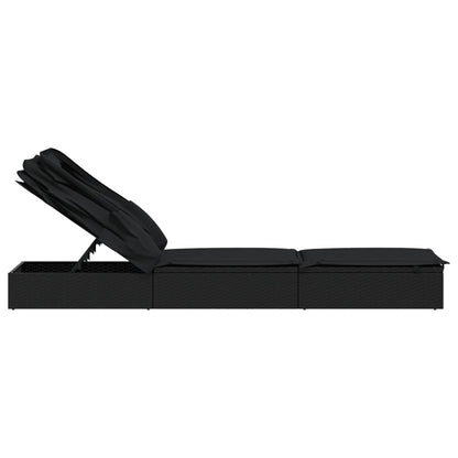 Sun lounger with folding roof 213x63x97 cm black PE wicker