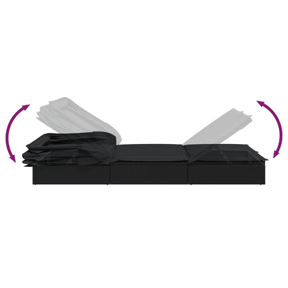 Sun lounger with folding roof 213x63x97 cm black PE wicker