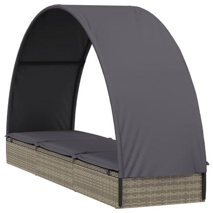Sun lounger with round roof 211x57x140 cm PE wicker grey