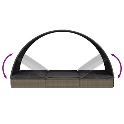 Sun lounger with round roof 211x57x140 cm PE wicker grey