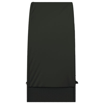 Sun lounger with round roof 211x57x140 cm black PE wicker