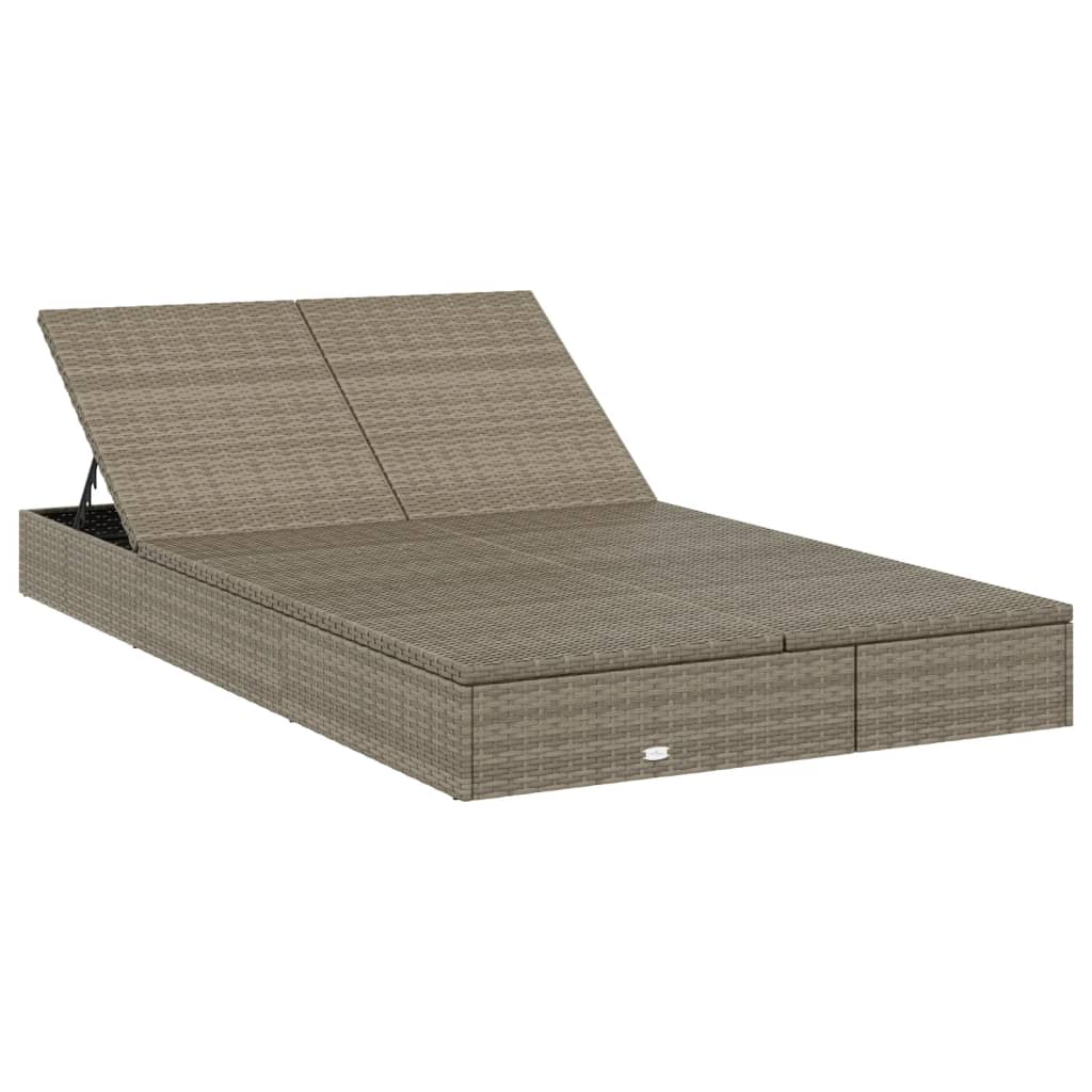 2-person sun lounger with cushions in grey poly rattan