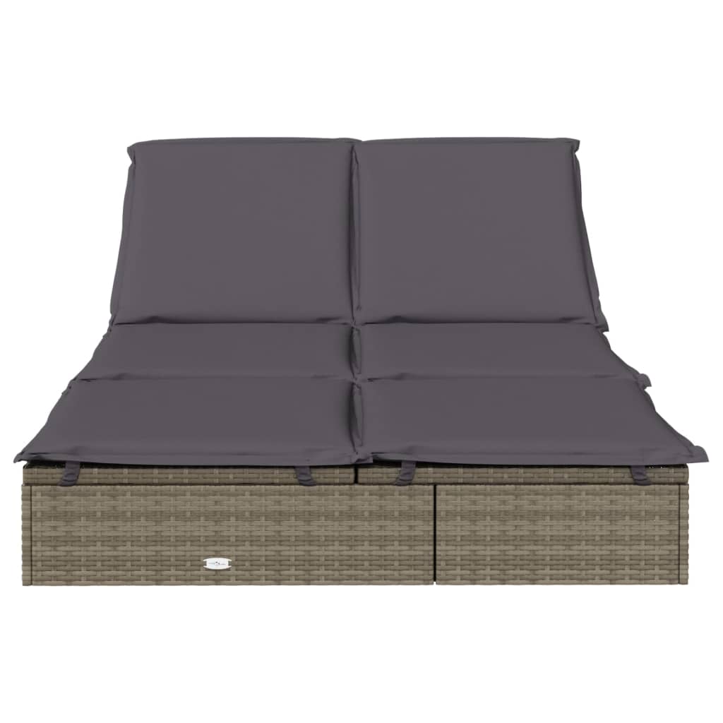 2-person sun lounger with cushions in grey poly rattan