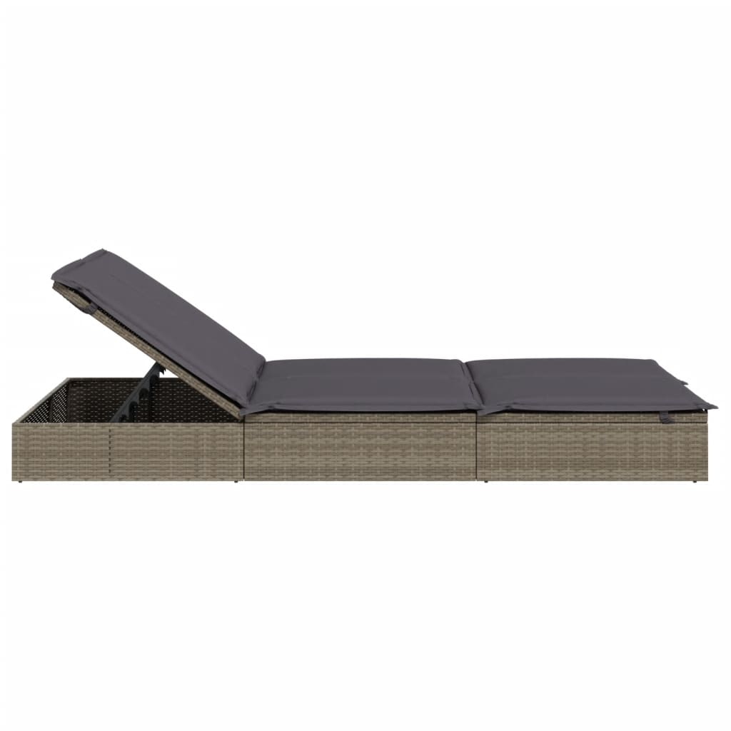 2-person sun lounger with cushions in grey poly rattan