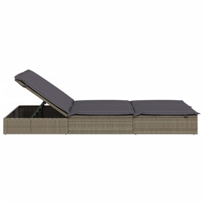 2-person sun lounger with cushions in grey poly rattan