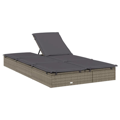 2-person sun lounger with cushions in grey poly rattan