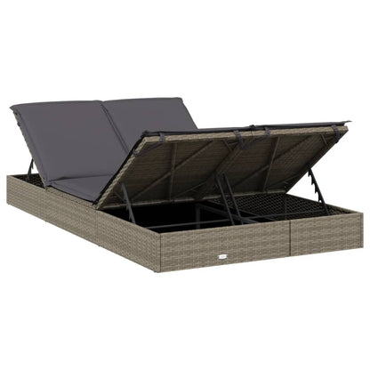 2-person sun lounger with cushions in grey poly rattan
