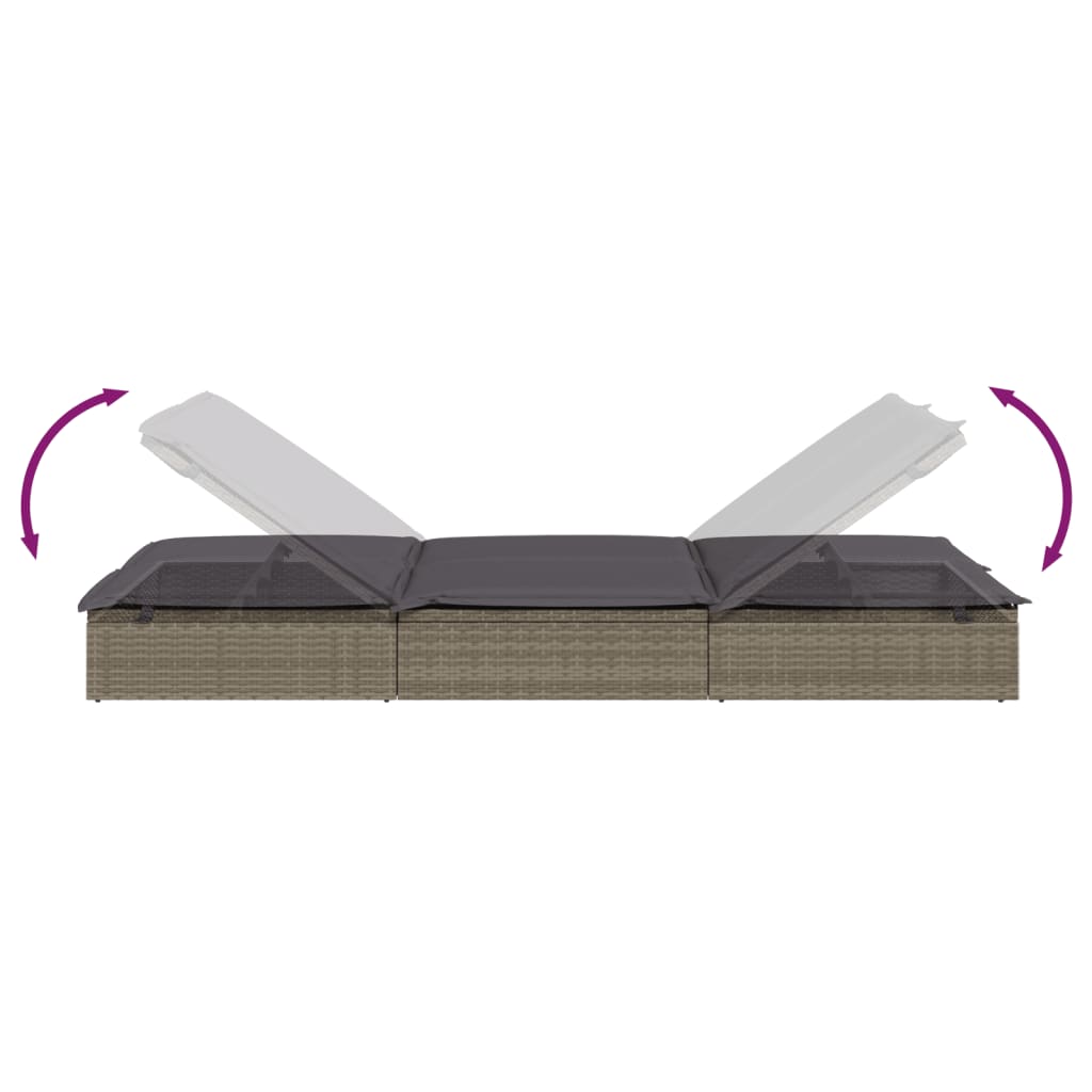 2-person sun lounger with cushions in grey poly rattan