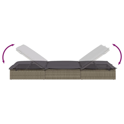 2-person sun lounger with cushions in grey poly rattan