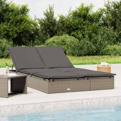 2-person sun lounger with cushions in grey poly rattan