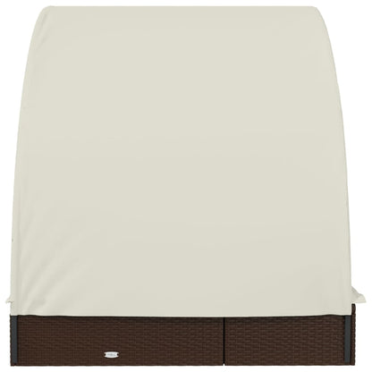 Sun lounger with round roof for 2 people in brown PE wicker