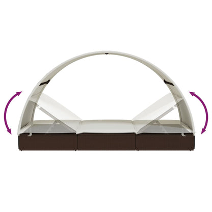 Sun lounger with round roof for 2 people in brown PE wicker