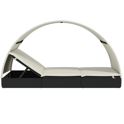 Round sun lounger for 2 people in black poly wicker
