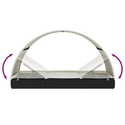 Round sun lounger for 2 people in black poly wicker