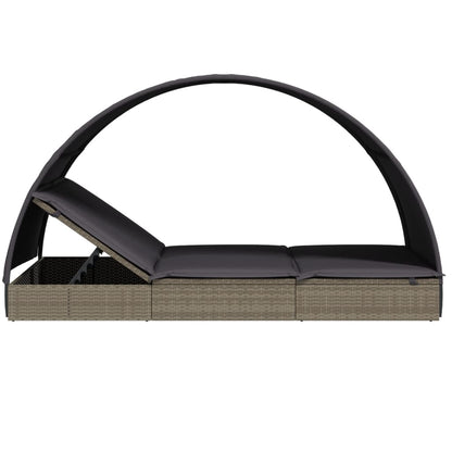 Sun lounger with round roof for 2 people in grey poly wicker