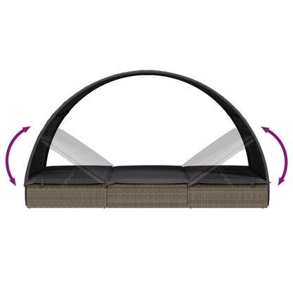 Sun lounger with round roof for 2 people in grey poly wicker