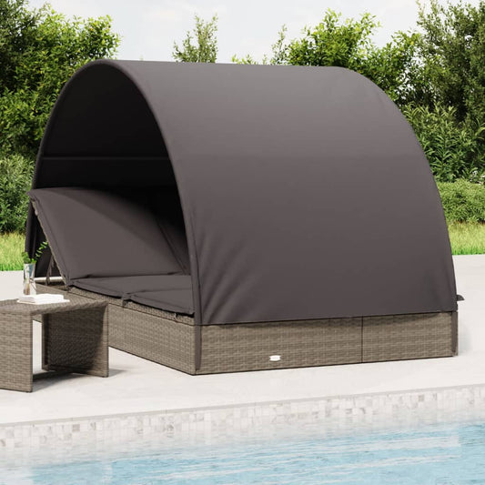 Sun lounger with round roof for 2 people in grey poly wicker