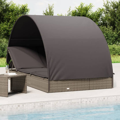 Sun lounger with round roof for 2 people in grey poly wicker