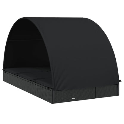Round sun lounger for 2 people in black poly wicker