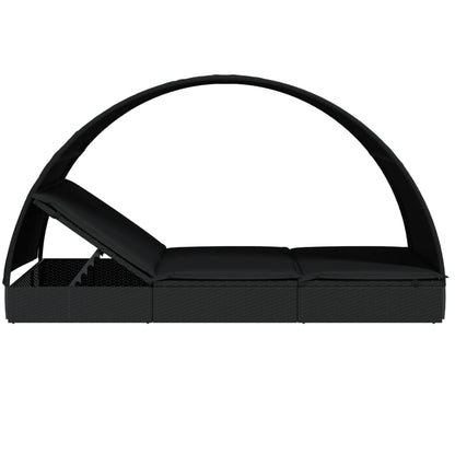 Round sun lounger for 2 people in black poly wicker
