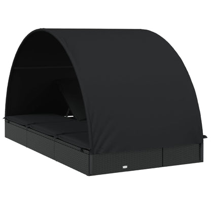 Round sun lounger for 2 people in black poly wicker